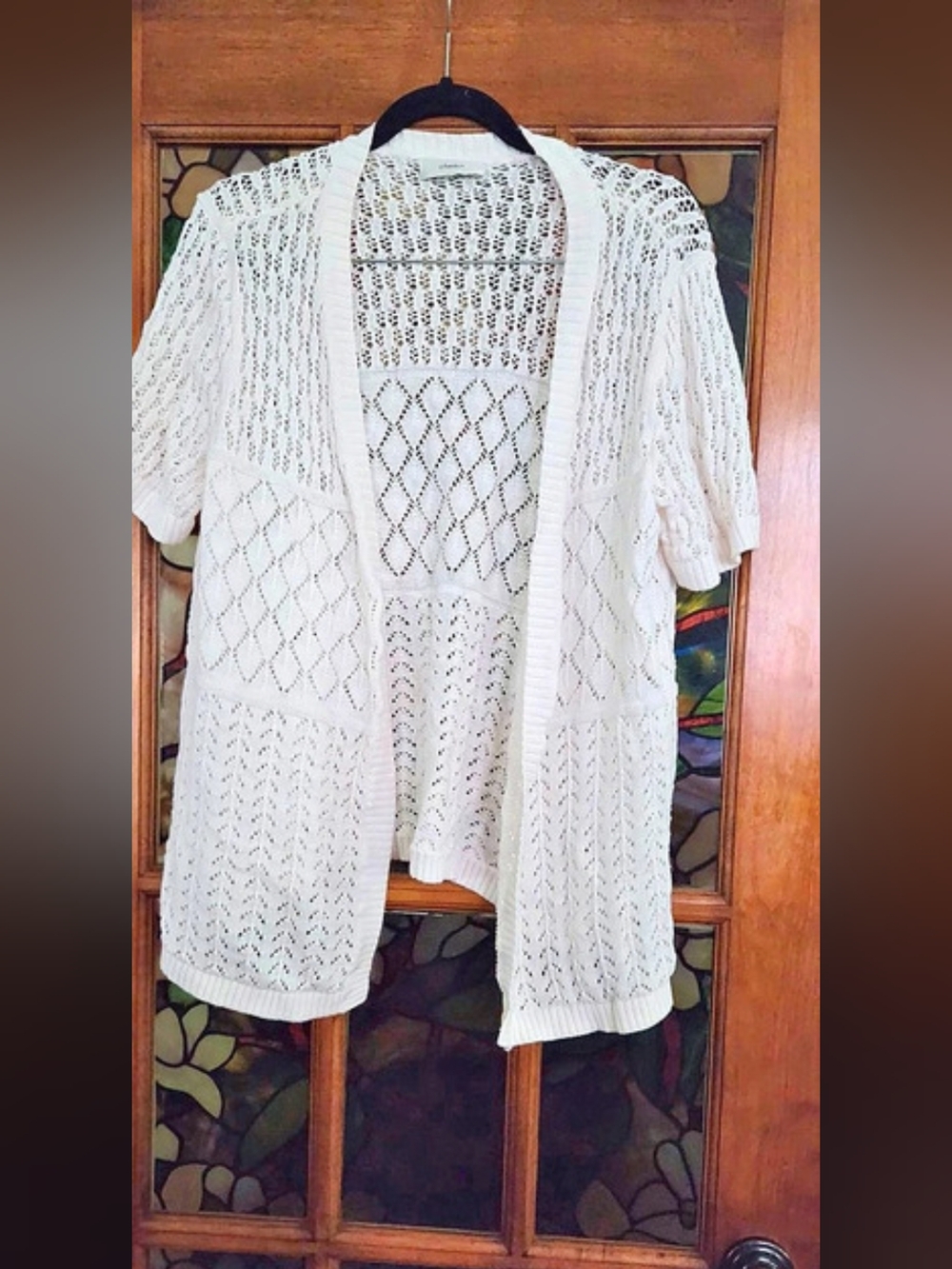 CJ Banks Open Front Knit Cardigan in White
